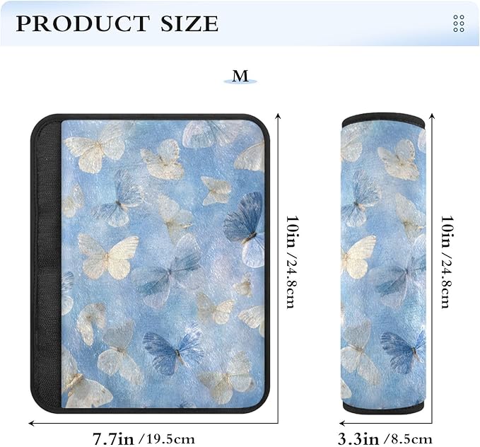 2 Pack Seatbelt Covers Seat Belt Cover Pad for Adults Boys Girls Car Seat Strap Covers Pads Cushion Universal Shoulder Strap Pad Protector for Backpack Camera Bag 10x7.7Inch Sky Blue and White Butterf