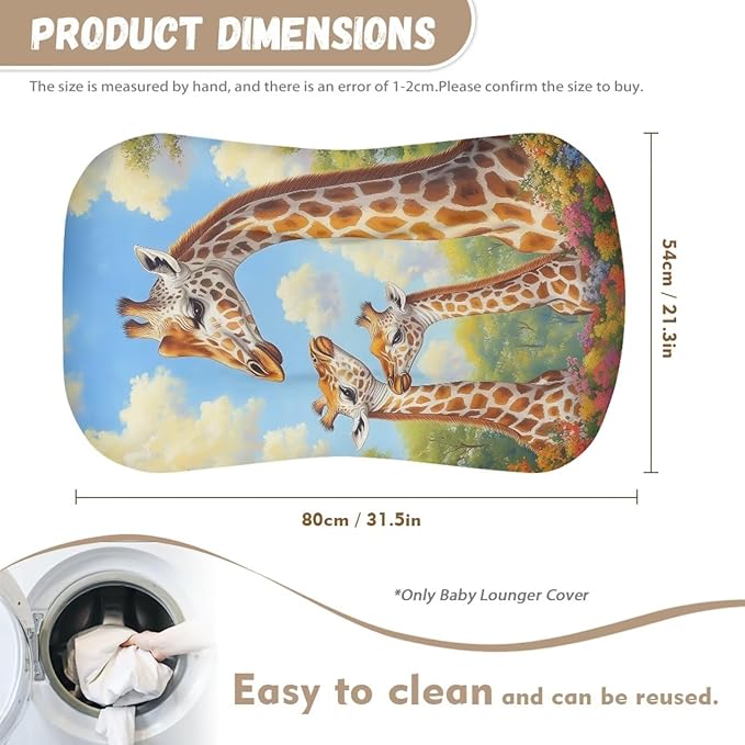 Giraffe Family Baby Lounger Cover for Boys, Newborn Snuggle Me Lounger Covers, Removable Nest Slipcover Soft Comfortable 31.5'' x 21.3''