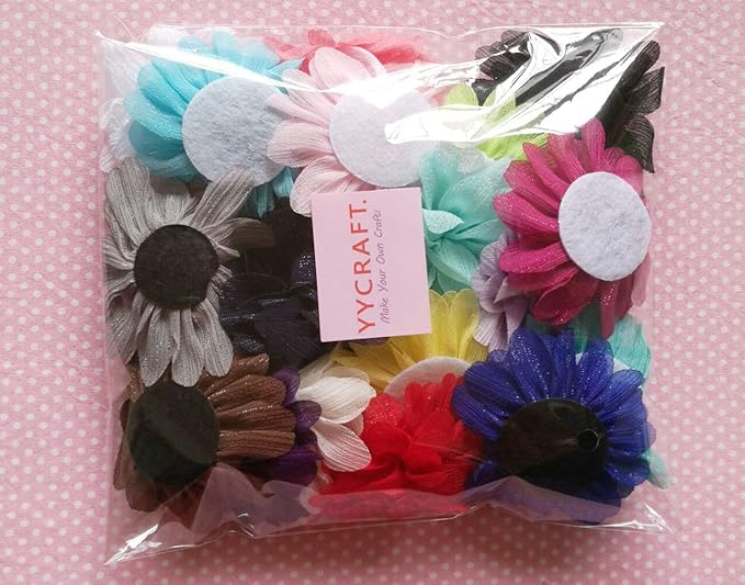YYCRAFT Pack of 20 Glitter Wrinckled Chiffon Flower 2.5" Hair Flower Headband