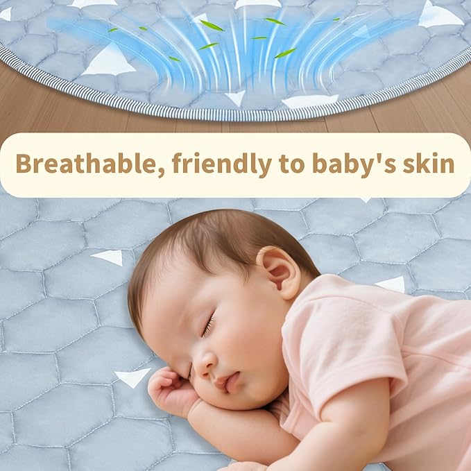 Baby Mat for Floor, Gentle Monster 40x40 Cushioning Padded Round Baby Playpen Mat, Non-Slip and Machine Washable Crawling Mat for Infants, Babies, Toddlers to Play and Learn Sky Design