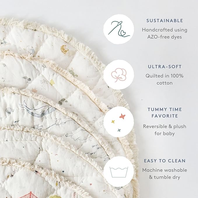 Pehr Baby Play Mat, Flower Patch | Ultra-Soft Quilted 100% Cotton Exterior with Plush Polyester Fiberfill | 40β Diameter