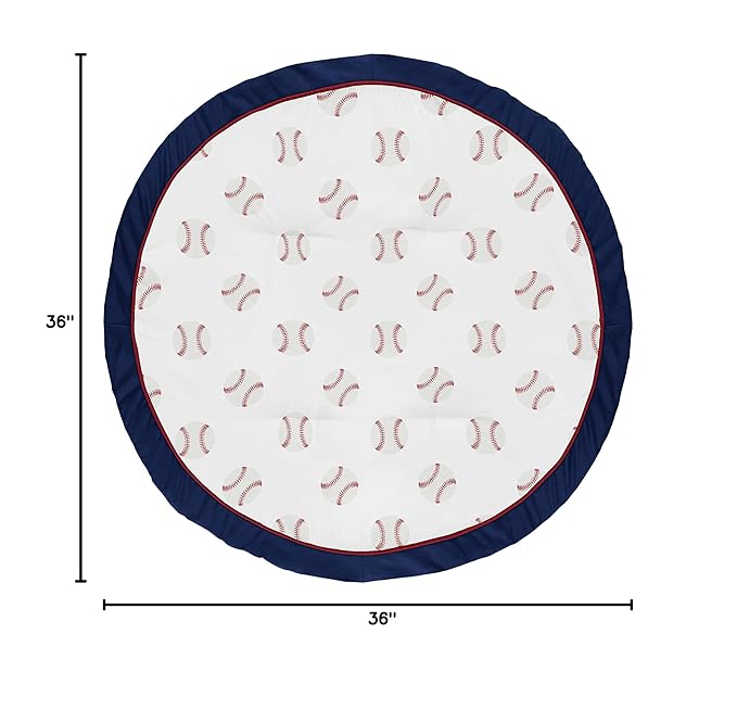 Sweet Jojo Designs Red, White and Blue Playmat Tummy Time Baby and Infant Play Mat for Baseball Patch Sports Collection