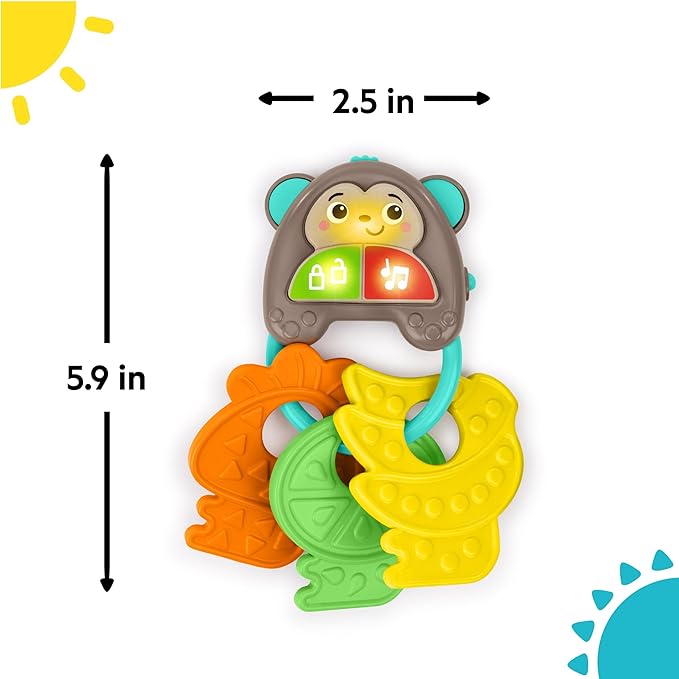 Bright Starts Musical Monkeys Baby Toy - Sensory Toy with Lights, Textured Fruit Keys Teethers, and 10+ Car Sounds, for Ages 6 Months+