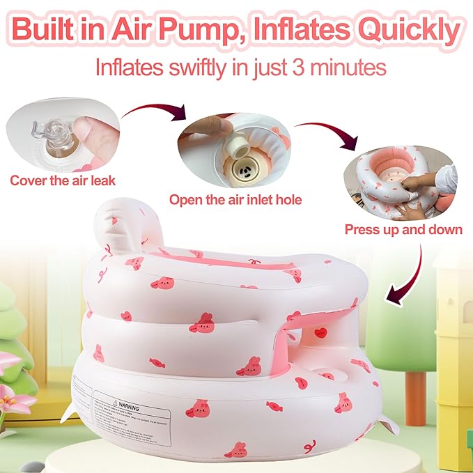 Upgraded Inflatable Baby Seat with Safety Guardrails, Thicker Sit Me Up Floor Seat for Baby Chair Sit Me Up, Blow Up Baby Chair Built in Air Pump for Babies 3-36 mth