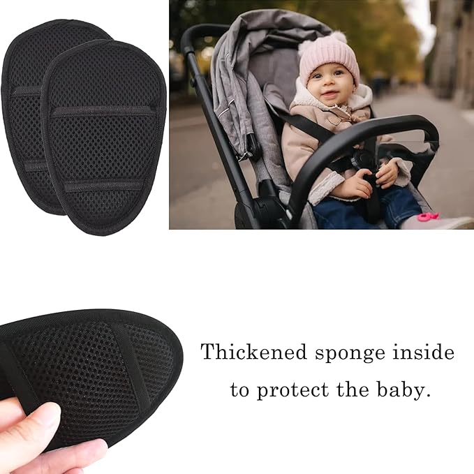 2 Pack Baby Stroller Seat Crotch Cushion Seat Harness Strap Covers for Baby Stroller, Universal Pram Harness Pads for Baby Seat Pushchair Seat Crotch Covers for Child Seats(Black)