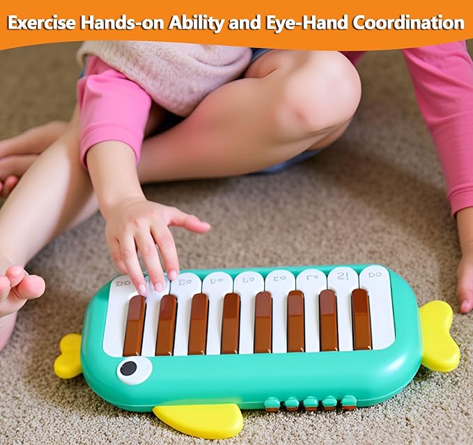 Baby Musical Piano Toys for Toddler 3 4 5, Busy Board with Music & Light, Birthday Toy for Infant Toddler 3 Years and Older Boy Girl Gifts (Green-Fish)