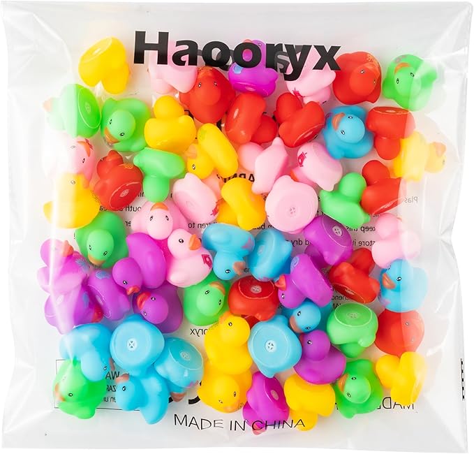 Haooryx Spring Mini Rubber Duck - 60Pcs Spring Holiday Colorful Novelty Duck Squeak Bathtub Float Bath Toy for Kids Classroom Reward Birthday Gift Easter Decor Basket Stuffer Pool Party Favor Supplies