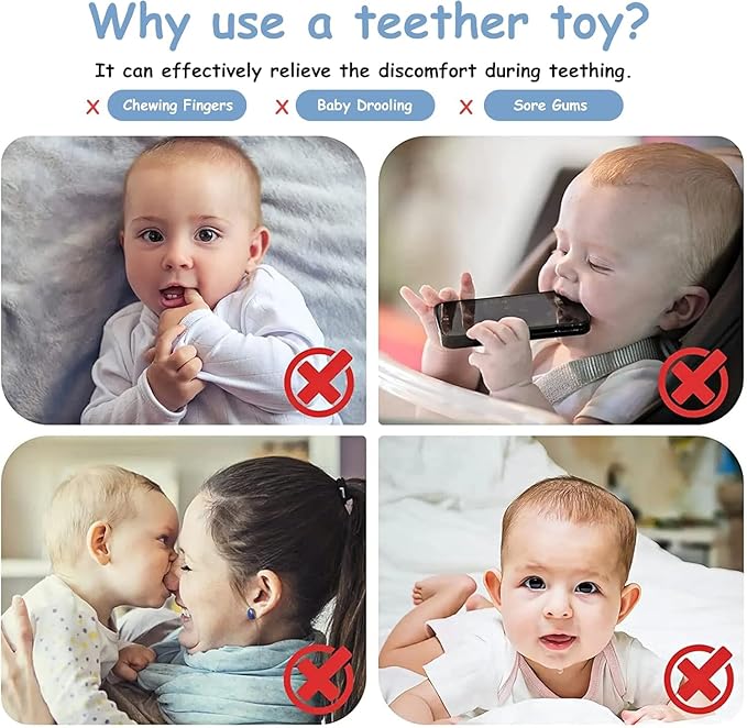 Yoolane Baby Teething Toys, Silicone Teether for Babies 3 6 12 18 Months, Dinosaur Baby Teething Ring Rattle Teether Sensory Chew Toys for Toddler Infant, Newborn Stuff Essential Gift, BPA Free