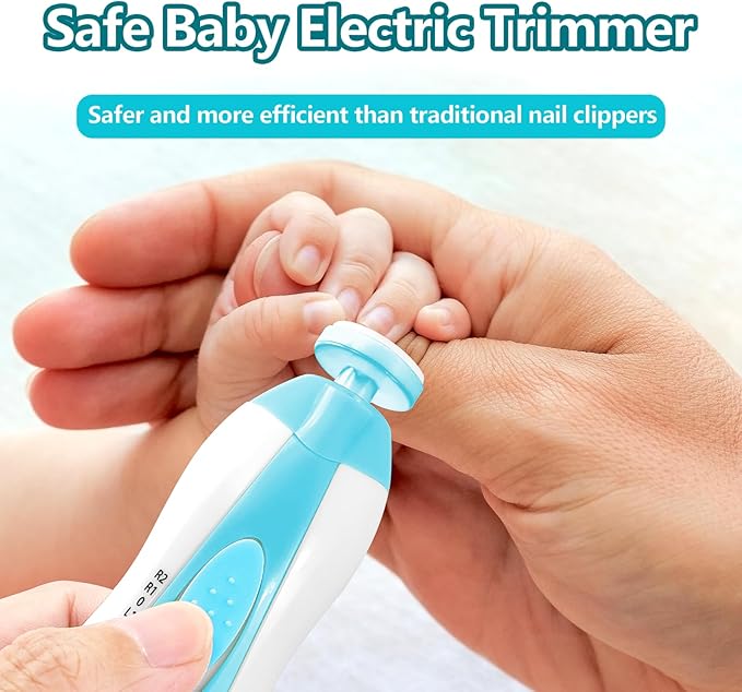 Baby Nail Trimmer Electric, 6 in 1 Rechargeable Baby Nail Clippers Manicure Set Grooming Kit for Toddler Infant or Adults (Blue)