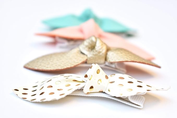 California Tot Non Slip Fully Lined Alligator Faux Leather Bow Hair Clips in Assorted Pack (Sweet Clip Set)