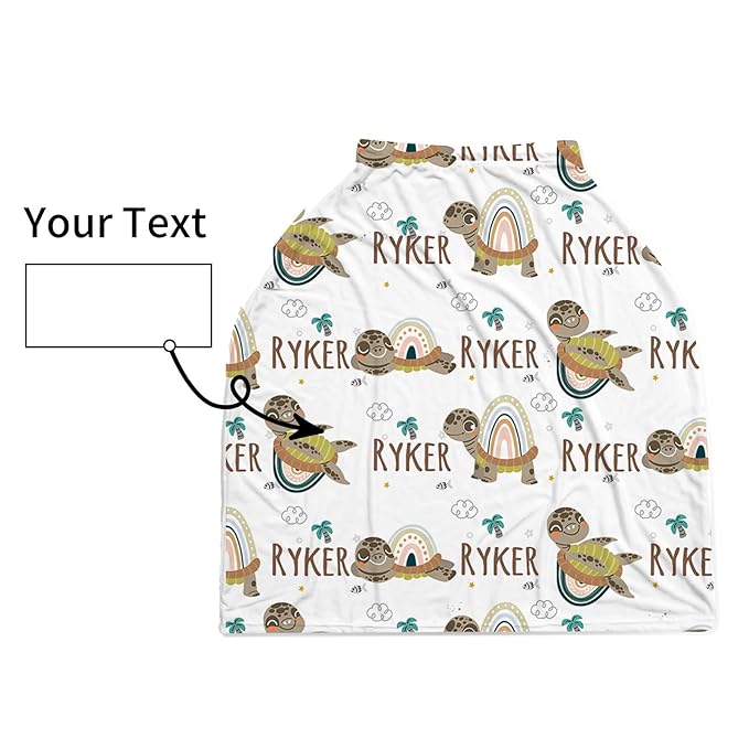 Personalized Baby Car Seat Cover Stroller Canopy: Custom Name Newborn Baby Boy Girl Elastic Turtle Nursing Cover for Moms First Birthday Gift Green(one Size)