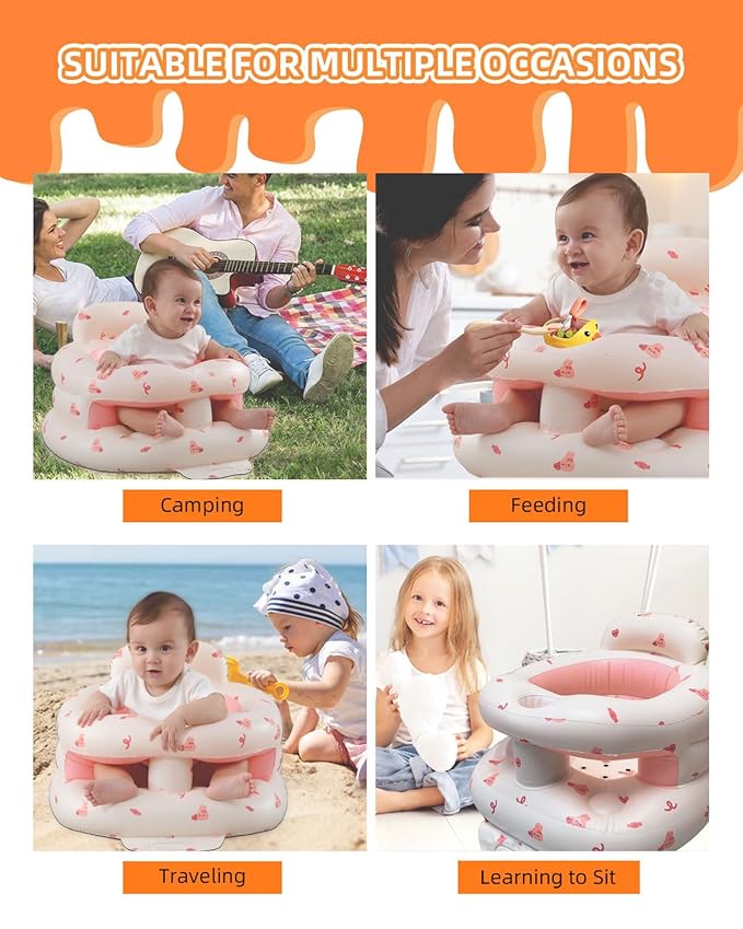 AGITVPS Upgrade Inflatable Baby Seat with Tray for Babies 3-36 Months, Built in Air Pump Bumbo Seat with Tray, Baby Chair Sit Me up Floor Seat for Baby, Learning to Sit&Feeding (Surround-Love Bunny)