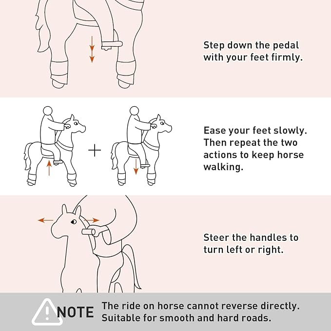 Ride on Horse Toy for Kids Riding Horse Pony Rider Mechanical Cycle Walking Action Plush Animal for 4 to 9 Years, No Battery or Electricity,Max Load 165 LBS, Medium Size