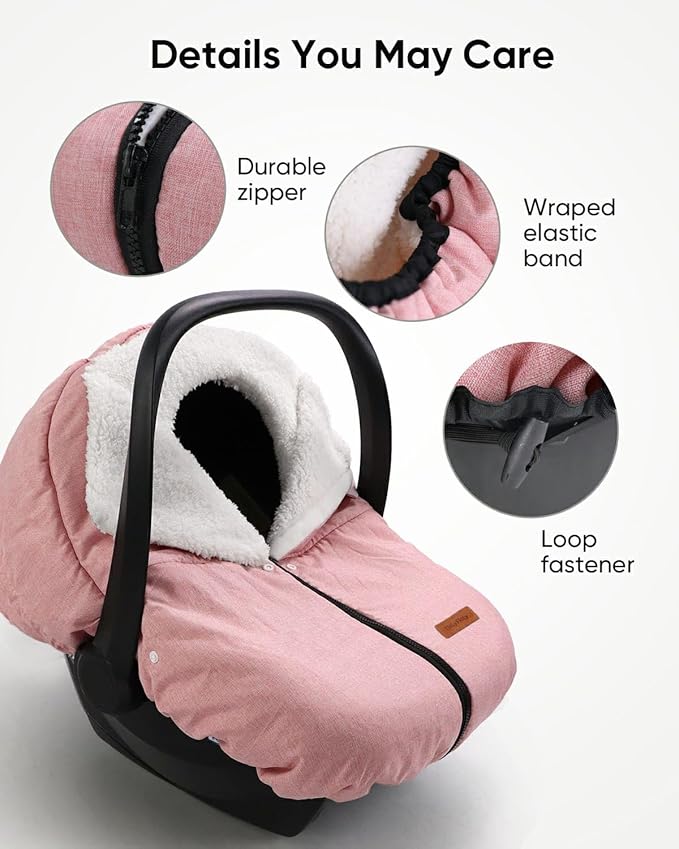 TinlyFinly Winter Car Seat Cover for Baby Car Seat and Stroller, Cold Weather Infant Carseat Canopy, Waterproof and Easy Access, Protect Baby Boys Girls from Cold Wind (Pink)