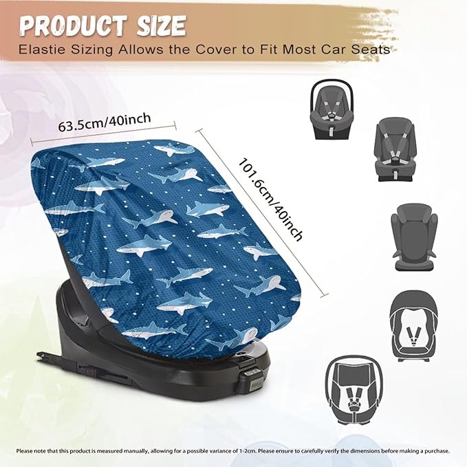 XYZCANDO Shark Print Car Seat Protector for Child Car Seat Cartoon Car Seat Covers for Babies Breathable Car Seat Sun Cover for Travel Thicken Infant Car Seat Protector Gift for Newborn