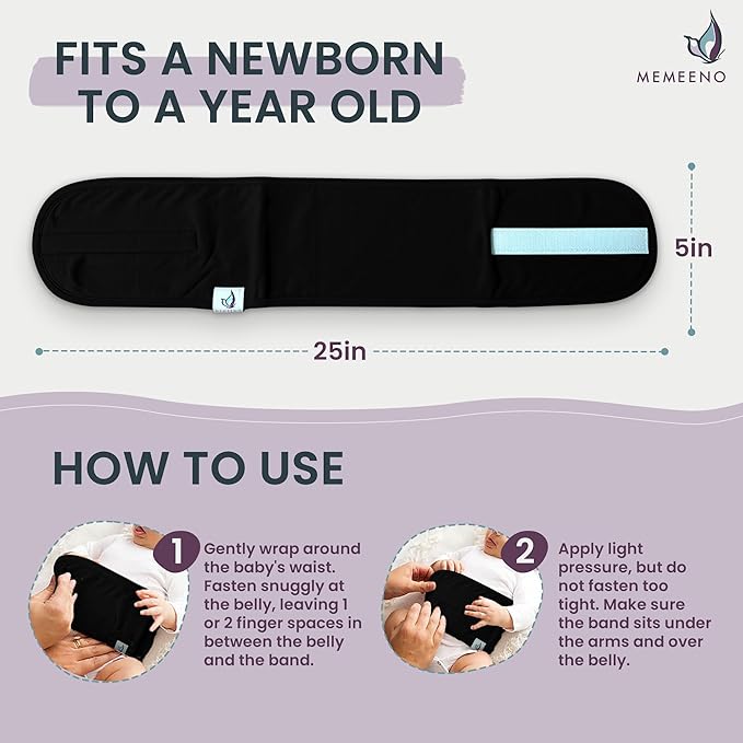 MEMEENO Baby Belly Band for Gas & Colic Relief - Heating Pad, Tummy Wrap for Newborns, Noir
