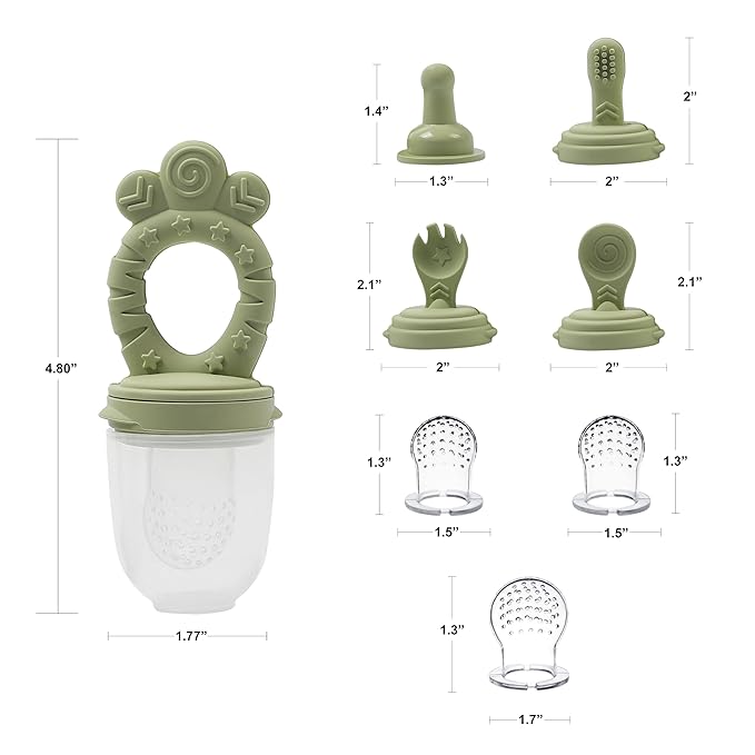 Baby Fruit Feeder Set – BPA-Free Silicone Fresh Food Feeder with 3 Replacement Teats, Teething Feeder for Fruits & Purees, Safe Self-Feeding for Babies 4+ Months