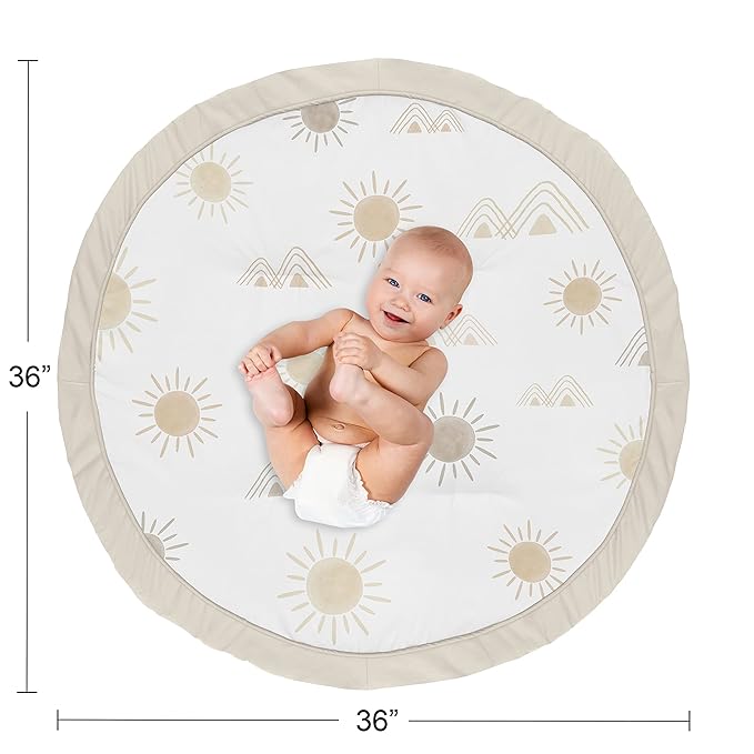 Sweet Jojo Designs Boho Desert Sun Taupe Playmat Tummy Time Infant Boy Girl Baby Play Mat Neutral Tan Beige Ivory Gold Cream Off White Bohemian Mountain Nature Outdoors Geometric Minimalist Sunshine