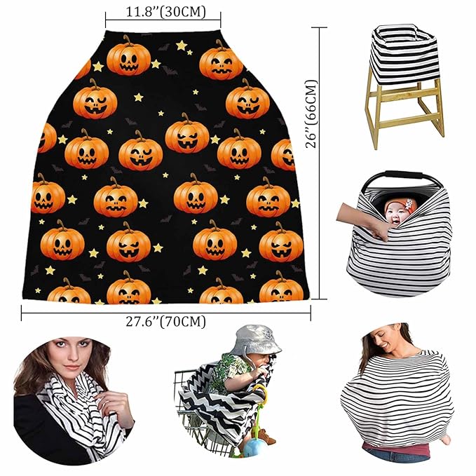 Nursing Covers for Breastfeeding All-in-1 Stretchy Breathable Carseat Canopy Halloween Nursing Cover Up for Girls, Boys 26x27.6 inches Various Expressions of Pumpkin