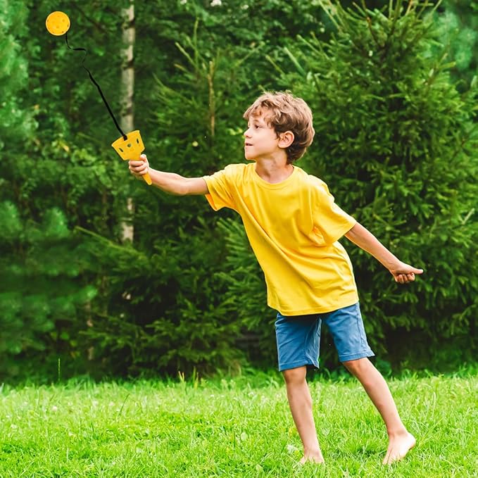 Scoop Ball Toss and Catch Game for Kids, Outdoor Activities Ball and Device Launcher Toy Set, Hand Eye Coordination Exercise Backyard Yard Games, Blue Yellow Vibrant Colors for Boys Girls (6 Sets)
