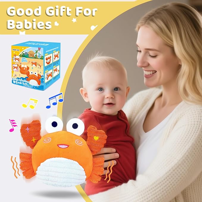 RedCrab Crawling Crab Baby Toy for 6-18 Months with 120+ Songs & Recording Feature,Musical Dancing Walking Bouncing Tummy Time Crab Toy for Infant 6-18 Months,Sensory Toys for Newborn Gifts