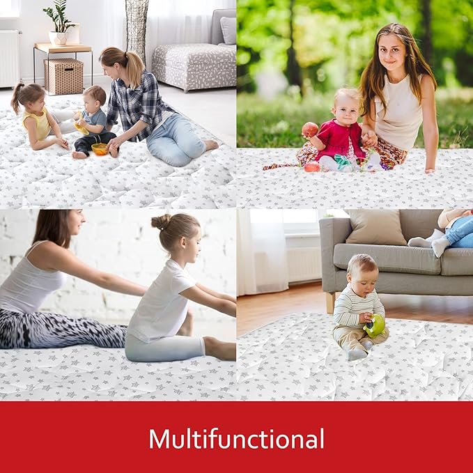 Baby Play Mat Extra Thick, Large, Crawling Mat Non Slip Padded Baby Mats for Playing 79x55 Inches, Baby Playmat Floor Mat for Babies, Toddler, White Star