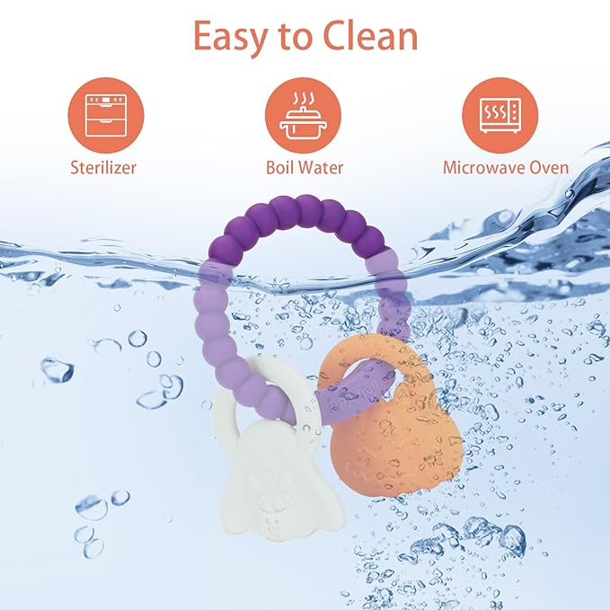 Silicone Teething Ring Toy, Halloween Baby Teether Toys with Rattles Pumpkin and Ghost, Sensory Chew Toys for Babies 3-6-12 Months to Soothe Sore Gums,Dark Grey