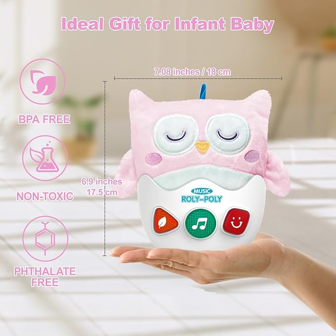 Baby Toys 0-6-12 Months, Plush Owl Stuffed Animal Musical Toys with Light & Sounds, Infant Roly-Poly Sensory Toy, Baby Shower Birthday Valentines Day Easter Egg Gift for Newborn Boys & Girls