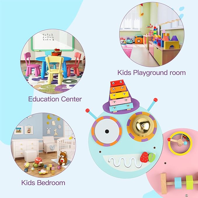 Caterpillar Activity Wall Busy Board for Kids:12 in 1 Sensory Wall Panel for Toddler,Wooden Montessori Educational Toys for Playroom Daycare Nursery Classroom