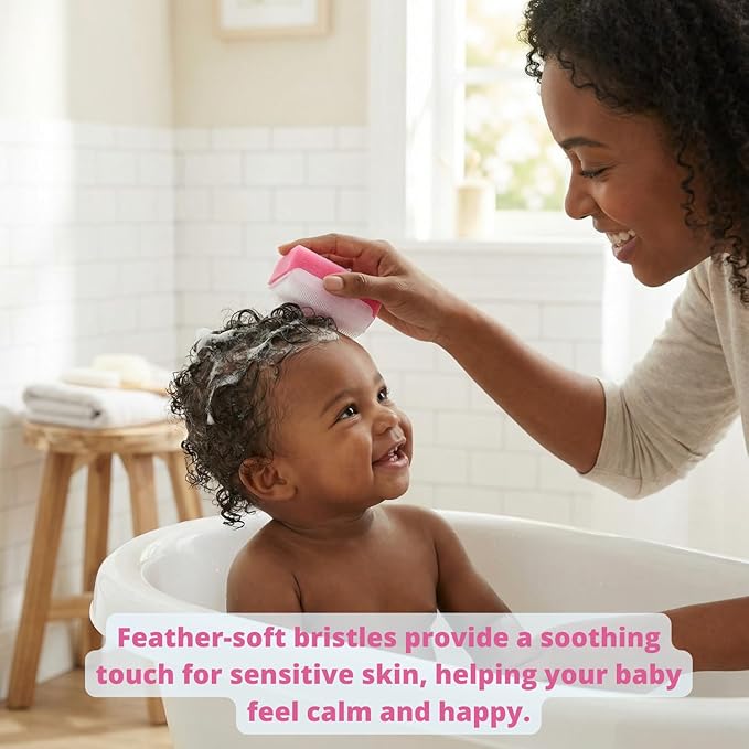 Cradle Cap Brush for Babies - Cradle Cap Treatment | Baby Sponge for Bathing | Baby Brush and Comb Set Newborn | Baby Comb & Scalp Scrubber (Set of 6 - Pink)