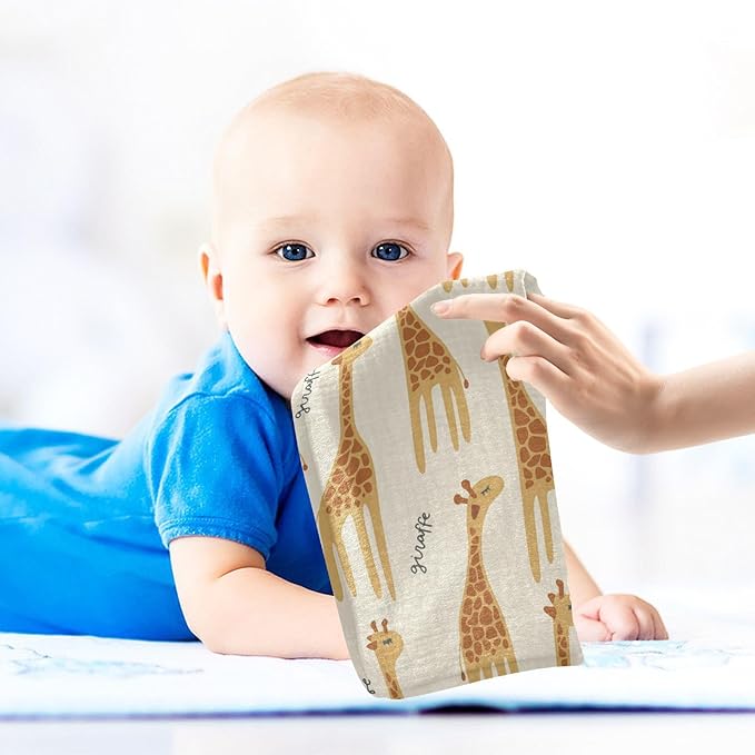 vvfelixl Giraffe Safari Print Baby Burp Cloths Baby Muslin Washcloths for Boys Girls Cotton Baby Face Towel for Newborn Infants Soft and Absorbent 11.8 X 11.8In, 5 Pack