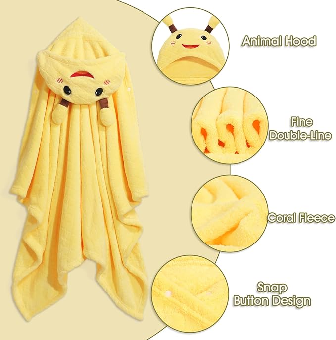 2-Pack Animal Hooded Bath Towels for Babies & Kids 0-6 Years, 50" x 32" Ultra Soft Coral Fleece Baby Towel Set, Super Absorbent, Bath Time Essentials with Cute Animal Ears, Gift Ready