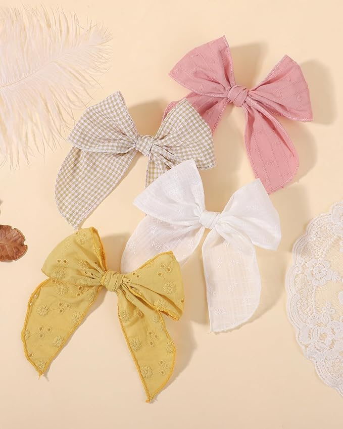 doboi 8PCS Baby Girls Hair Clips Fable Hair Bows Cotton Linen Bows for Girls Hair Accessories for Baby Toddlers Kids Child