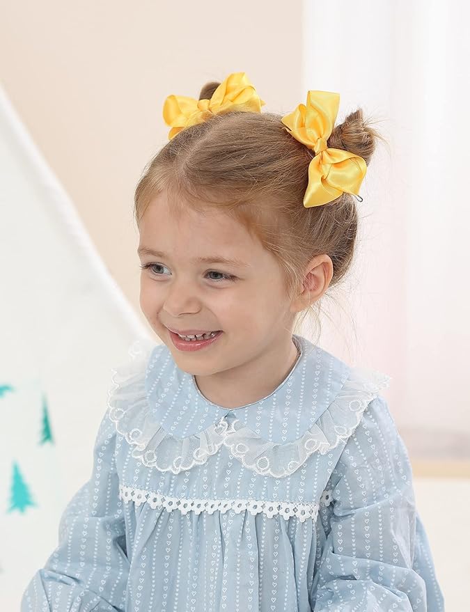 3 Inch Satin Bow for Little Girls - 2 Pcs (Gold)