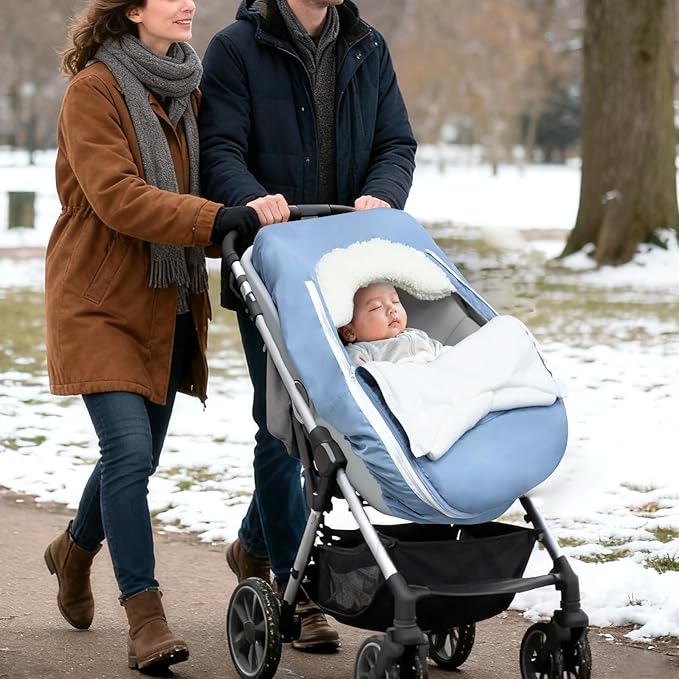Car Seat Cover Baby Winter, Waterproof Carseat Covers Newborn Boy, Windproof Infant Car Seat Cover Warm & Breathable Use Universal Blue