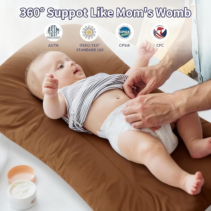 Baby Lounger for Newborn 0-24 Months,Soft Infant Lounger & Play Mat & Diaper Changing Pad for Home,Travel & Floor Time,Newborn Babies Essentials Gifts(Coffee)