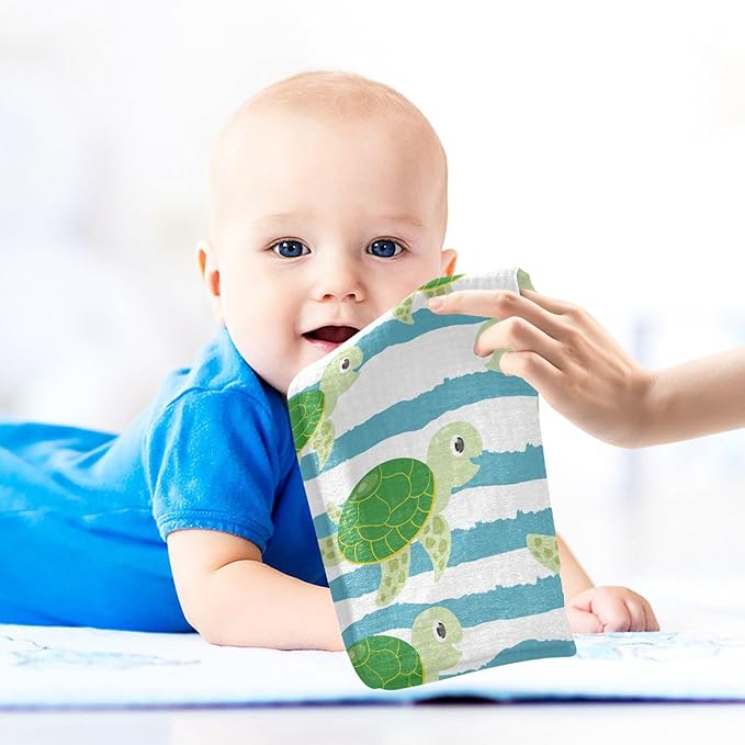 vvfelixl Cute Characters Green Turtles Baby Burp Cloths Baby Muslin Washcloths for Boys Girls Cotton Baby Face Towel for Newborn Infants Soft and Absorbent 11.8 X 11.8 in, 5 Pack