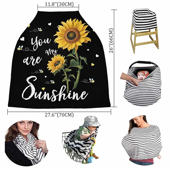 Sunflower Nursing Cover for Breastfeeding Scarf Super Soft Cotton Multi Use for Baby Car Seat Covers Canopy Shopping Cart Cover Blanket Stroller Cover