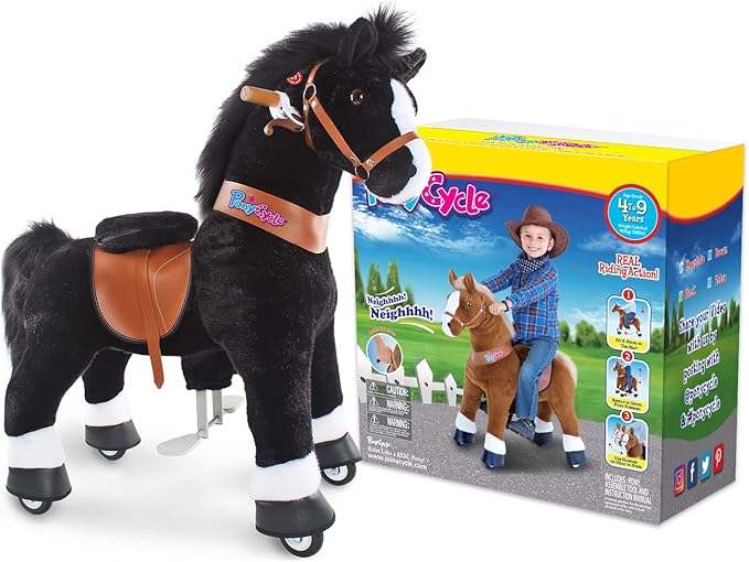 PonyCycle Ride on Pony Toy Spring Horse Classic Model U (with Brake/ 36" Height/Size 4 for Age 4-7) Horse Rider Toys Bouncy Animals Toddlers Riding Toy Black Ux426