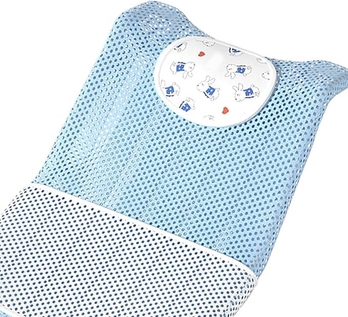 Fafeicy Baby Bath Seat Support Non Slip Mesh Cushion Portable Bath Tub Seat Net for Newborns to Toddlers (Blue, Pillow, Slip Pad)