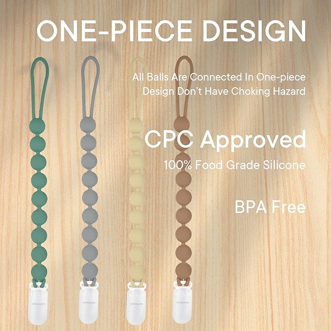 MINMUNJIU Silicone Pacifier Clip Holder, 4 Pack One Piece Soft Flexible Binky Clips Pacifier Holder Clip for Boys