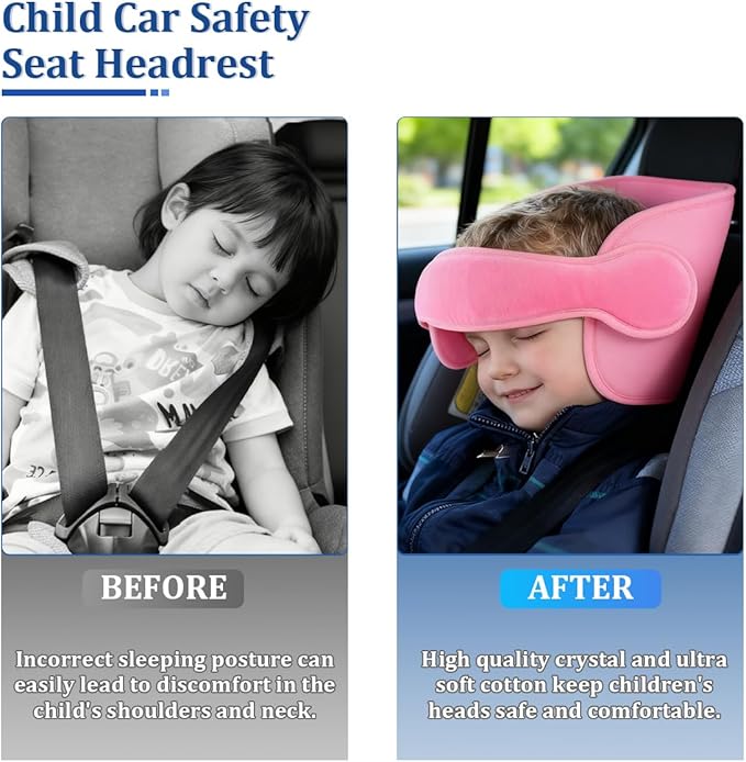 Car Seat Head Support, Soft Comfortable Adjustable Seat Neck Relief Support Band for Sleeping Kids, Automotive Headrest Holder Strap for Toddler Children Infant, Universal Fit (Pink)