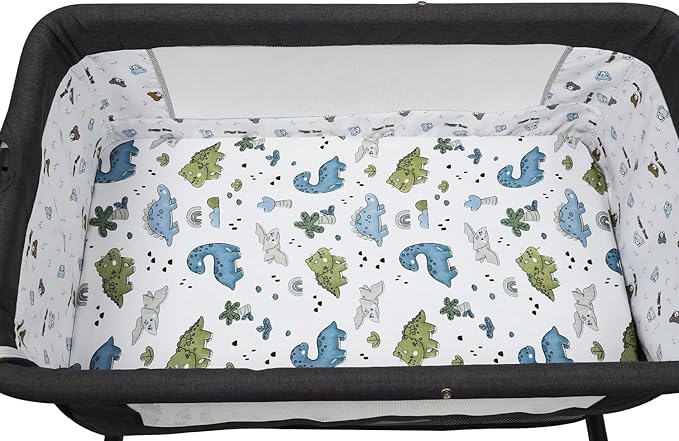 Pack n Play Sheet Stretchy Fitted Portable Mini Crib Sheets Set 2 Pack,Playard Sheets Convertible Playard Mattress Cover,Ultra Soft Jersey Material, Light Blue & Dinosaur