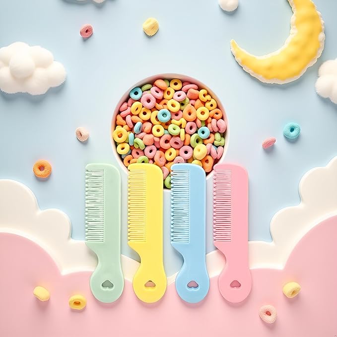 1 Pack of 4 Round Colorful Tip Bristles Baby Cute Comb Baby Grooming for Sensitive Scalp Skin, for Nursery Newborn Infant Girl Boy Kids Comb Baby,Grooming and Healthcare Kits