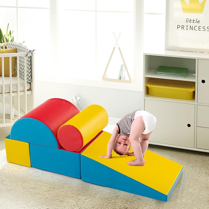 Costzon Climbing Toys for Toddlers, 5 Pieces Soft Foam Block Play Structures Infants Climbers for Child Development, Waterproof Indoor Crawl and Climb Foam Play Set for Kids Preschool Baby