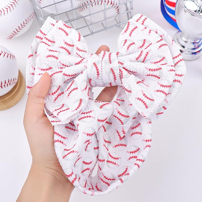 Baseball Baby Bows Headbands Game Day Hair Bow High Stretchy Soft Nylon Headbands Handmade Hairbands with Bows Hair Accessories for Infant White Red
