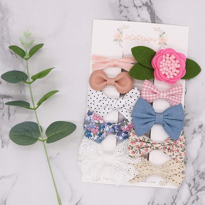 Baby Girl Hair Clips Bows Barrettes 10 Pack Fully Lined Alligator Clip Hair Accessories for Little Girls Toddler Kids Children Small