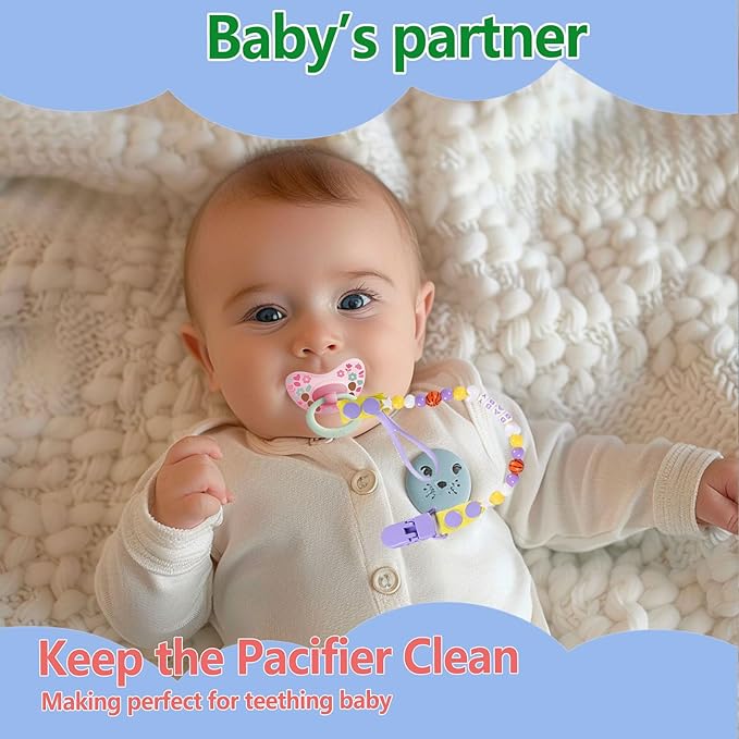 Pacifier Clip Holder Baby Girls and Boys,Neutral Binky Clips with One-piece Design for Baby Shower -2 Packs