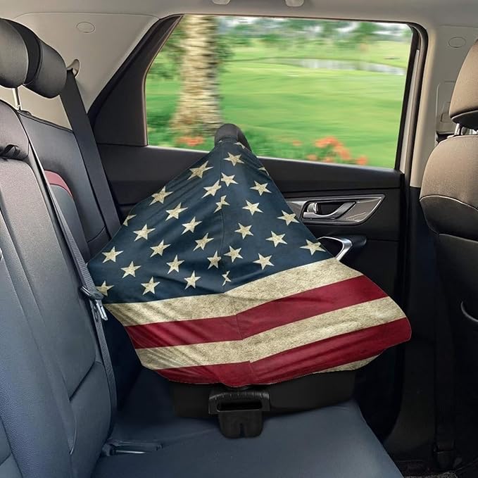 American Flag Baby Carseat Stroller Cover for Boys Girls,Infant Toddler Privacy Nursing Breastfeeding Canopy Unverisal Fit Grocery Privacy Shopping Cart Cover