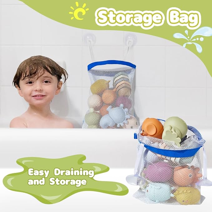 AMCHSURI Animal Bath Toys with Floating Boats for Toddlers 1-3, 15 PCS Mold Free Bathtub Toy for Infants 6-12 Months, Eco-Friendly Non Toxic Water Table Toys